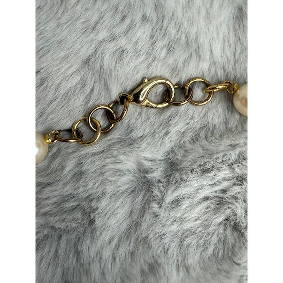 Faux Pearl Drop Necklace with Crystal Pendant, Gold-Tone, 17" + 2.5" Vintage - Picture 5 of 5